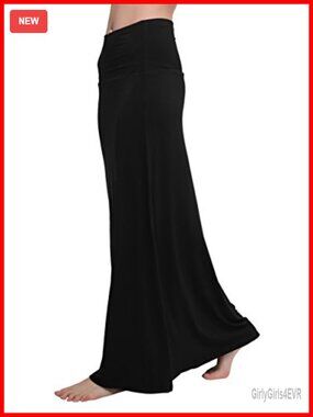 Women's High Waist Flare Maxi Skirt Fold Over Spandex Comfy Long